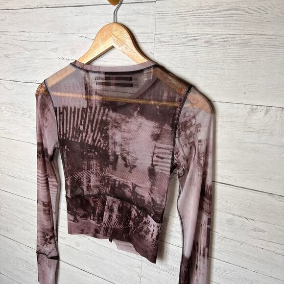 Silence + Noise Top Womens Size S-P Janice Sheer Mesh Button Down Expose Seams - Picture 14 of 16